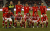 Team of Austria posing for photographers before start of friendly football match between Austria and Finland. Friendly football match between Austria and Finland, was played on Wednesday, 29th of February 2012, on Worthersee Stadium in Klagenfurt, Austria.
