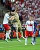 Kostas Chalkias of Greece and Robert Lewandowski of Poland during UEFA Football Euro 2012 match between Poland and Greece. Match of UEFA Football European Championships 2012 between Poland and Greece was played on Friday, 9th of June 2012 in Warszawa, Poland.
