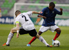 Thomas Lemar of France (R) and Pascal Itter of Germany (L) during football match between Germany and France of UEFA U17 European championships. UEFA U17 European championships football match between Germany and France, was played on Thursday, 10th of May 2012, in Stozice Stadium in Ljubljana, Slovenia.
