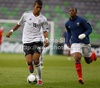 Kevin Akpoguma of Germany (L) and Anthony Martial of France (R) during football match between Germany and France of UEFA U17 European championships. UEFA U17 European championships football match between Germany and France, was played on Thursday, 10th of May 2012, in Stozice Stadium in Ljubljana, Slovenia.

