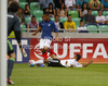 Jeremy Dudziak of Germany (R) trying to take away ball from Jean-Charles Castelletto of France (L) during football match between Germany and France of UEFA U17 European championships. UEFA U17 European championships football match between Germany and France, was played on Thursday, 10th of May 2012, in Stozice Stadium in Ljubljana, Slovenia.
