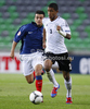 Jeremy Dudziak of Germany (R) and Jean Corentin of France (L) during football match between Germany and France of UEFA U17 European championships. UEFA U17 European championships football match between Germany and France, was played on Thursday, 10th of May 2012, in Stozice Stadium in Ljubljana, Slovenia.
