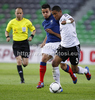 Jeremy Dudziak of Germany (R) and Jean Corentin of France (L) during football match between Germany and France of UEFA U17 European championships. UEFA U17 European championships football match between Germany and France, was played on Thursday, 10th of May 2012, in Stozice Stadium in Ljubljana, Slovenia.
