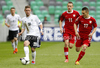 Marc Stendera of Germany (L), Vincent Rabiega of Poland (M) and Rafal Wlodarczyk of Poland (R) during football half final match of UEFA U17 European championships between Germany and Poland. Half final match of UEFA U17 European championships football between Germany and Poland, was played on Sunday, 13th of May 2012, in Stozice Stadium in Ljubljana, Slovenia.

