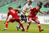 Marc Stendera of Germany (M) between Igor Lasicki of Poland (L) and Sebastian Rudol of Poland (R) during football half final match of UEFA U17 European championships between Germany and Poland. Half final match of UEFA U17 European championships football between Germany and Poland, was played on Sunday, 13th of May 2012, in Stozice Stadium in Ljubljana, Slovenia.
