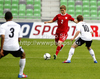 Patryk Stepinski of Poland (M) between Jeremy Dudziak of Germany (L) and Maximilian Meyer of Germany (R) during football half final match of UEFA U17 European championships between Germany and Poland. Half final match of UEFA U17 European championships football between Germany and Poland, was played on Sunday, 13th of May 2012, in Stozice Stadium in Ljubljana, Slovenia.
