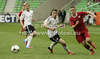 Vincent Rabiega of Poland (R) and Pascal Itter of Germany (L) during football half final match of UEFA U17 European championships between Germany and Poland. Half final match of UEFA U17 European championships football between Germany and Poland, was played on Sunday, 13th of May 2012, in Stozice Stadium in Ljubljana, Slovenia.
