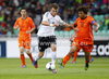 Maximilian Dittgen of Germany (L) and Nathan Ake of Netherlands (R) during football final match of UEFA U17 European championships between Germany and Netherlands. Final match of UEFA U17 European championships football between Germany and Netherlands, was played on Wednesday, 16th of May 2012, in Stozice Stadium in Ljubljana, Slovenia.
