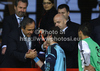 Michel Platini presents silver medal to Oliver Schnitzler of Germany after end of football final match of UEFA U17 European championships between Germany and Netherlands. Final match of UEFA U17 European championships football between Germany and Netherlands, was played on Wednesday, 16th of May 2012, in Stozice Stadium in Ljubljana, Slovenia.
