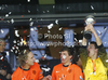 Goalie Nick Olij of Netherlands with his teammates celebrate their victory trophy after end of football final match of UEFA U17 European championships between Germany and Netherlands. Final match of UEFA U17 European championships football between Germany and Netherlands, was played on Wednesday, 16th of May 2012, in Stozice Stadium in Ljubljana, Slovenia.
