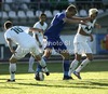 Blaz Bozic of Slovenia, Tim Vayrynen of Finland and Kevin Kampl of Slovenia during football match of UEFA U21 European championships 2013 qualifications between Slovenia and Finland. Qualifications match for UEFA U21 European championships 2013 between Slovenia and Finland, was played on Tuesday, 5th of June 2012, in Ptuj city Stadium in Ptuj, Slovenia.
