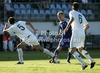 Nemanja Mitrovic of Slovenia, Lauri Dalla Valle of Finland and Matic Marusko of Slovenia during football match of UEFA U21 European championships 2013 qualifications between Slovenia and Finland. Qualifications match for UEFA U21 European championships 2013 between Slovenia and Finland, was played on Tuesday, 5th of June 2012, in Ptuj city Stadium in Ptuj, Slovenia.
