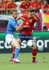 Daniele De Rossi of Italy and Jordi Alba of Spain during UEFA Football Euro 2012 match between Italy and Spain. Match of UEFA Football European Championships 2012 between Italy and Spain was played on Sunday, 10th of June 2012 in Gdansk, Poland.
