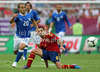 Sebastian Giovinco of Italy and Xavi Hernandez of Spain during UEFA Football Euro 2012 match between Italy and Spain. Match of UEFA Football European Championships 2012 between Italy and Spain was played on Sunday, 10th of June 2012 in Gdansk, Poland.
