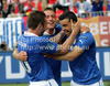 Antonio di Natale of Italy celebrates goal with teammates Antoni Cassano and Emanuele Giaccherini during UEFA Football Euro 2012 match between Italy and Spain. Match of UEFA Football European Championships 2012 between Italy and Spain was played on Sunday, 10th of June 2012 in Gdansk, Poland.
