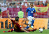 Sebastian Giovinco of Italy and Xavi Alonso of Spain during UEFA Football Euro 2012 match between Italy and Spain. Match of UEFA Football European Championships 2012 between Italy and Spain was played on Sunday, 10th of June 2012 in Gdansk, Poland.
