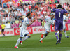 Fanis Gekas of Czech celebrates goal, while goalie Petr Cech of Czech is dissapointed during UEFA Football Euro 2012 match between Czech and Greece. Match of UEFA Football European Championships 2012 between Czech and Greece was played on Tuesday, 12th of June 2012 in Wroclaw, Poland.
