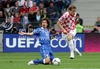 Andrea Pirlo of Italy and Nikica Jelavic of Croatia during UEFA Football Euro 2012 match between Italy and Croatia. Match of UEFA Football European Championships 2012 between Italy and Croatia was played on Thursday, 14th of June 2012 in Poznan, Poland.

