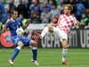 Ivan Rakitic of Croatia and Giorgio Chiellini of Italy during UEFA Football Euro 2012 match between Italy and Croatia. Match of UEFA Football European Championships 2012 between Italy and Croatia was played on Thursday, 14th of June 2012 in Poznan, Poland.
