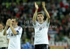Thomas Muller of Germany, Philipp Lahm of Germany celebrating victory after UEFA Football Euro 2012 quarter final match between  Germany and Greece. Match of UEFA Football European Championships 2012 between Germany and Greece was played on Friday, 22th of June 2012 in Gdansk, Poland.
