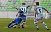 Thomas Drage of Tromso IL (L), Nik Omladic of NK Olimpija (M) and Boban Jovic of NK Olimpija (R) during football match of second qualifying round of UEFA Europa League between NK Olimpija, Slovenia and Tromso IL, Norway. Match of second qualifying round of UEFA Europa League between NK Olimpija and Tromso IL was played in Stozice arena in Ljubljana, Slovenia, on Thursday, 19th of July 2012.
