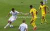 Valter Birsa (no.10) of Slovenia (L), Razan Rat (no.3) (M) and Costin Lazar (no.8) of Romania (R) during friendly football match between Slovenia and Romania. Match between Slovenia and Romania was played in Stozice arena in Ljubljana, Slovenia, on Wednesday, 15th of August 2012.
