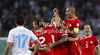 Players of Switzerland celebrate their goal during FIFA World cup 2014 qualification football match between Slovenia and Switzerland. Match between Slovenia and Switzerland was played in Stozice arena in Ljubljana, Slovenia, on Friday, 7th of September 2012.
