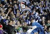 Finnish fans celebrates after the FIFA World Cup Qualifier Match between Spain and Finland at the El Molinon Stadium, Gijon, Spain, on Friday, 22nd of March 2013.
