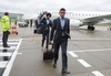 Luiz Gustavo and Dante of FC Bayern Munich arrive at the City Airport before UEFA Champions League final match between FC Bayern Munich and Borussia Dortmund. Team of FC Bayern Munich arrived to City Airport, London, Great Britain on Friday, 24th of May 2013.
