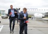 Xherdan Shaqiri and Tom Starke of FC Bayern Munich arrive at the City Airport before UEFA Champions League final match between FC Bayern Munich and Borussia Dortmund. Team of FC Bayern Munich arrived to City Airport, London, Great Britain on Friday, 24th of May 2013.

