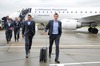 Mario Mandzukic and Claudio Pizarro of FC Bayern Munich arrive at the City Airport before UEFA Champions League final match between FC Bayern Munich and Borussia Dortmund. Team of FC Bayern Munich arrived to City Airport, London, Great Britain on Friday, 24th of May 2013.
