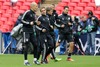 Team of FC Bayern Munichof FC Bayern Munich during training session on Wembley Stadium, London, Great Britain, prior to the UEFA Champions League final match between FC Bayern Munich and Borussia Dortmund. Training session was held on Wembley stadium in London, Great Britain on Friday, 24th of May 2013.
