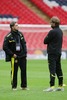 Michael Zorc (Sport director of Borussia Dortmund) and head coach of Borussia Dortmund Juergen Klopp during training session on Wembley Stadium, London, Great Britain, prior to the UEFA Champions League final match between FC Bayern Munich and Borussia Dortmund. Training session was held on Wembley stadium in London, Great Britain on Friday, 24th of May 2013.

