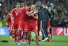 Arjen Robben and Mario Mandzukic of FC Bayern Muenchen celebrate FC Bayern Muenchen victory with 2-1 over Borussia Dortmund after UEFA Champions League final match between FC Bayern Munich and Borussia Dortmund. Final match of UEFA Champions League between FC Bayern and Borussia Dortmunad was played on Wembley stadium in London, Great Britain on Saturday, 25th of May 2013.
