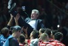 Players of FC Bayern Muenchen celebrate their victory with their coach Jupp Heynckes after end of the DFB Pokal Final Match between FC Bayern Munich and VfB Stuttgart. DFB Pokal Final Match between FC Bayern Munich and VfB Stuttgart was held at the Olympiastadium in Berlin, Germany on Saturday, 1st of June 2013.
