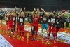 Players of FC Bayern Muenchen celebrate their victory in the DFB Pokal Final Match between FC Bayern Munich and VfB Stuttgart. DFB Pokal Final Match between FC Bayern Munich and VfB Stuttgart was held at the Olympiastadium in Berlin, Germany on Saturday, 1st of June 2013.
