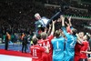 Players of FC Bayern Muenchen celebrate their victory with their coach Jupp Heynckes after end of the DFB Pokal Final Match between FC Bayern Munich and VfB Stuttgart. DFB Pokal Final Match between FC Bayern Munich and VfB Stuttgart was held at the Olympiastadium in Berlin, Germany on Saturday, 1st of June 2013.

