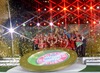 Players of FC Bayern Muenchen celebrate their victory in the DFB Pokal Final Match between FC Bayern Munich and VfB Stuttgart. DFB Pokal Final Match between FC Bayern Munich and VfB Stuttgart was held at the Olympiastadium in Berlin, Germany on Saturday, 1st of June 2013.
