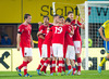 Austrian players celebrating their goal during FIFA World Cup Qualifier Match between Austria and Sweden. FIFA World Cup Qualifier Match between Austria and Sweden was played on Ernst Happel Stadium in Vienna, Austria, on Friday, 7th of June 2013.
