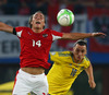 Julian Baumgartlinger of Austria and Zlatan Ibrahimovic of Sweden during FIFA World Cup Qualifier Match between Austria and Sweden. FIFA World Cup Qualifier Match between Austria and Sweden was played on Ernst Happel Stadium in Vienna, Austria, on Friday, 7th of June 2013.
