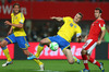Andreas Granqvist, Zlatan Ibrahimovic (both of Sweden) and Christian Fuchs of Austria during FIFA World Cup Qualifier Match between Austria and Sweden. FIFA World Cup Qualifier Match between Austria and Sweden was played on Ernst Happel Stadium in Vienna, Austria, on Friday, 7th of June 2013.

