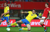Andreas Granqvist, Zlatan Ibrahimovic (both of Sweden) and Christian Fuchs of Austria during FIFA World Cup Qualifier Match between Austria and Sweden. FIFA World Cup Qualifier Match between Austria and Sweden was played on Ernst Happel Stadium in Vienna, Austria, on Friday, 7th of June 2013.
