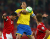 Alexandar Dragovic of Austria and Zlatan Ibrahimovic of Sweden during FIFA World Cup Qualifier Match between Austria and Sweden. FIFA World Cup Qualifier Match between Austria and Sweden was played on Ernst Happel Stadium in Vienna, Austria, on Friday, 7th of June 2013.
