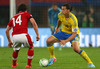 Julian Baumgartlinger of Austria and Zlatan Ibrahimovic of Sweden during FIFA World Cup Qualifier Match between Austria and Sweden. FIFA World Cup Qualifier Match between Austria and Sweden was played on Ernst Happel Stadium in Vienna, Austria, on Friday, 7th of June 2013.
