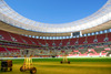 Interior view of the Estadio Nacional in Brasilia with the roof construction during preliminary reports shooting of the FIFA World Cup Brazil 2014 at the Estadio Nacional, Brasilia, Brazil on Wednesday, 12th of June 2013.
