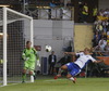 Emmi Alanen and goalie Tinja-Riikka Korpela of Finland during Finland against Sweden match of Women UEFA Euro 2013, which was held on Saturday, 13th of July 2013 on Gamla Ullevi stadium on Goeteborg, Sweden. Finland lost against Sweden with 0-5.

