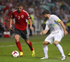 Andi Lila of Albania (L) and Bojan Jokic of Slovenia (R) during FIFA World cup 2014 qualification football match between Slovenia and Albania. Match between Slovenia and Albania was played in Stozice arena in Ljubljana, Slovenia, on Friday, 6th of September 2013.
