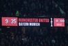 Screen with end result 1:1 during the UEFA Champions League Round of 8, 1nd Leg match between Manchester United and FC Bayern Muenchen at the Old Trafford in Manchester, Great Britain on 2014/04/01.
