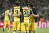 Atletico de Madrid Filipe Luis, Diego Ribas and Tiago Cardoso celebrate goal during the UEFA Champions League Round of 8, 1st Leg match between FC Barcelona and Club Atletico de Madrid at the Camp Nou in Barcelona, Spain on 2014/04/02.
