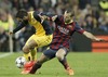 FC Barcelona Javier Mascherano (r) and Atletico de Madrid Arda Turan during the UEFA Champions League Round of 8, 1st Leg match between FC Barcelona and Club Atletico de Madrid at the Camp Nou in Barcelona, Spain on 2014/04/02.
